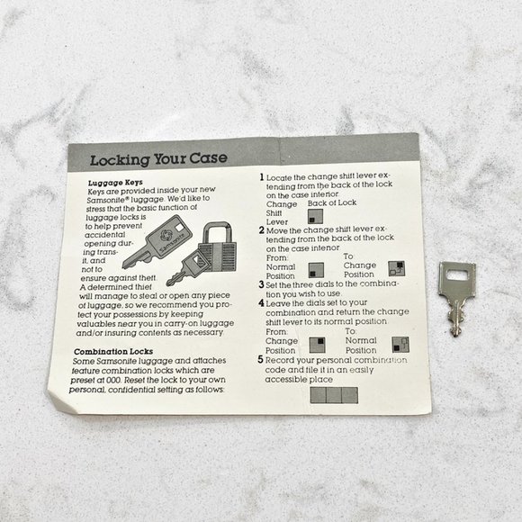 Vintage Samsonite Replacement Luggage Key w/Original Printed Info Card - Picture 2 of 2
